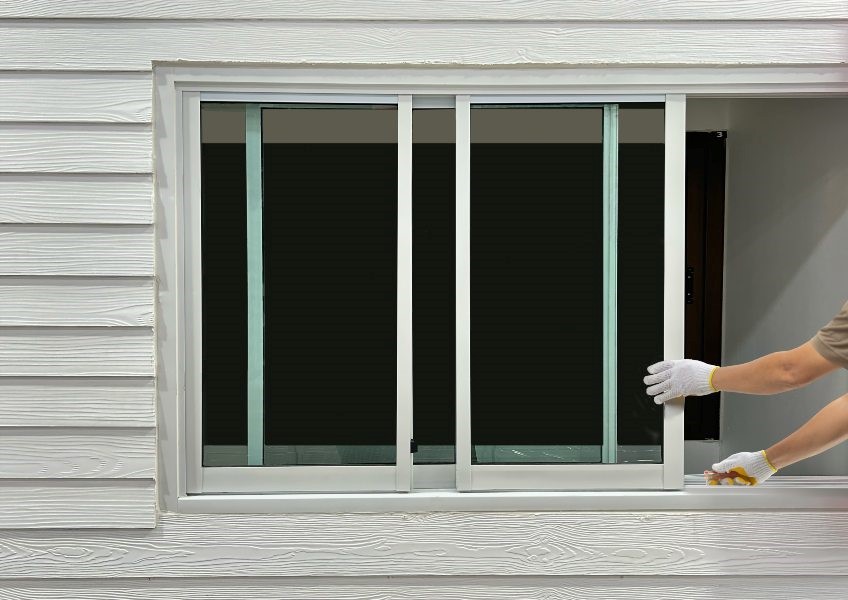 worker replacing vinyl window