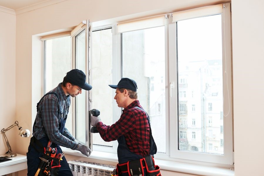 worker fixing vinyl window